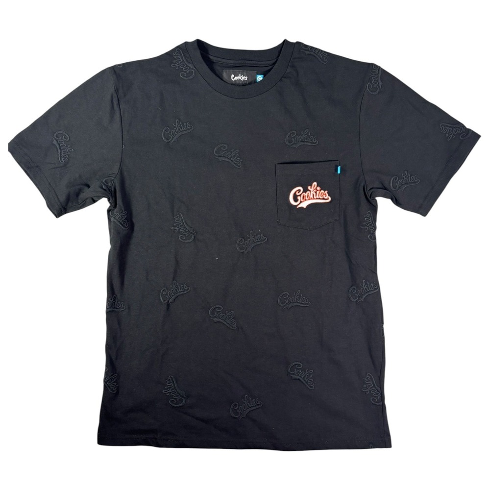 Cookies Bases Loaded Tee Shirt Mens Medium Black All Over Embroidered Pocket